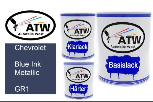 Chevrolet, Blue Ink Metallic, GR1: 1L Lackdose + 1L Klarlack + 500ml Härter - Set, von ATW Autoteile West.